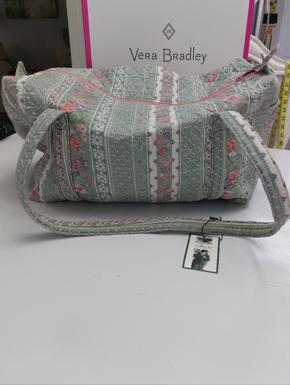 Vera Bradley Vintage Large Duffel Mint Stripes NWT